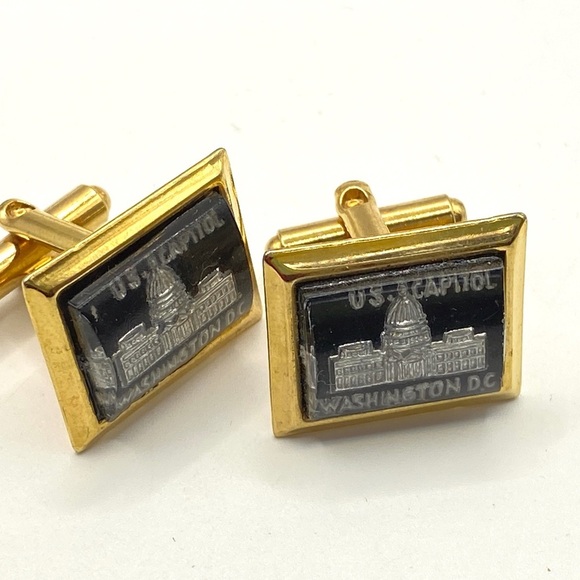 Vintage US Capital Cuff Links Black & Gold Washington DC - Picture 2 of 7